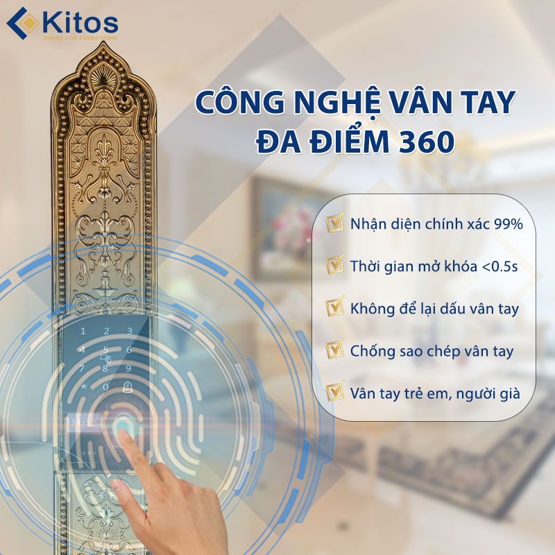 Khoá cửa thông minh Kitos C900 Tân Cổ Điển Mạ Vàng 24k Khoá cửa thông minh Kitos C900 Tân Cổ Điển Mạ Vàng 24k